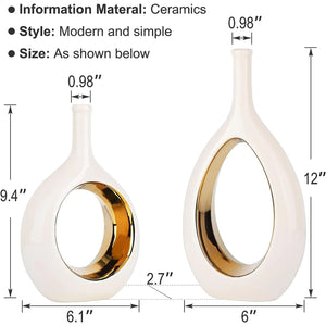 2pc White and Gold Vase Ceramic Home DecorModern Minimalist Circle Decorative Vase, Hollow Ellipse Flower vases Centerpieces acacuss
