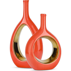 2pc White and Gold Vase Ceramic Home DecorModern Minimalist Circle Decorative Vase, Hollow Ellipse Flower vases Centerpieces acacuss