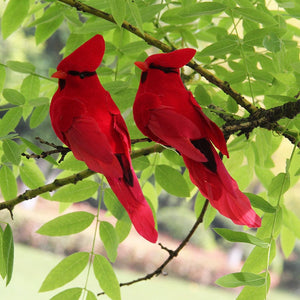2pcs Simulation Feather Birds with Clips for Garden Lawn Tree Decor Handicraft Red Birds Figurines Christmas Home Decoration acacuss