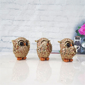 3 Owl Figurines Decor See No Evil Hear No Evil Speak No Evil Cute Owl Statue Crafted Animal Sculpture Ornament for Home Office T acacuss