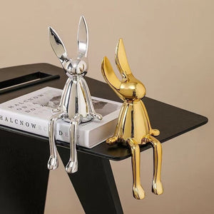 3 Piece Creative Shiny Rabbit Statue Home Decor Modern Nordic Animal Resin Art Sculpture Crafts Desktop Electroplated Ornament acacuss