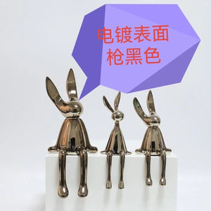 3 Piece Creative Shiny Rabbit Statue Home Decor Modern Nordic Animal Resin Art Sculpture Crafts Desktop Electroplated Ornament acacuss