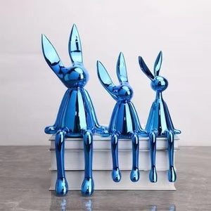 3 Piece Creative Shiny Rabbit Statue Home Decor Modern Nordic Animal Resin Art Sculpture Crafts Desktop Electroplated Ornament acacuss