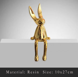 3 Piece Creative Shiny Rabbit Statue Home Decor Modern Nordic Animal Resin Art Sculpture Crafts Desktop Electroplated Ornament acacuss