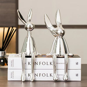 3 Piece Creative Shiny Rabbit Statue Home Decor Modern Nordic Animal Resin Art Sculpture Crafts Desktop Electroplated Ornament acacuss