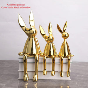 3 Piece Creative Shiny Rabbit Statue Home Decor Modern Nordic Animal Resin Art Sculpture Crafts Desktop Electroplated Ornament acacuss
