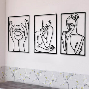 3 Pieces Set Minimalist Abstract Woman Shape Metal Signs Nordic Style Wall Art Living Bedroom Room Decor Black Cutout Decoration acacuss