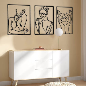 3 Pieces Set Minimalist Abstract Woman Shape Metal Signs Nordic Style Wall Art Living Bedroom Room Decor Black Cutout Decoration acacuss