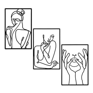 3 Pieces Set Minimalist Abstract Woman Shape Metal Signs Nordic Style Wall Art Living Bedroom Room Decor Black Cutout Decoration acacuss