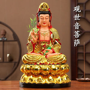 30CM/11.8"(H) Home worship of Guanyin Buddha Temple Handmade resin Guanyin Bodhisattva household ornaments Nanhai Guanyin God acacuss