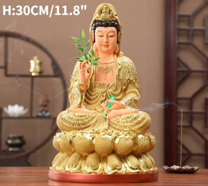 30CM/11.8"(H) Home worship of Guanyin Buddha Temple Handmade resin Guanyin Bodhisattva household ornaments Nanhai Guanyin God acacuss