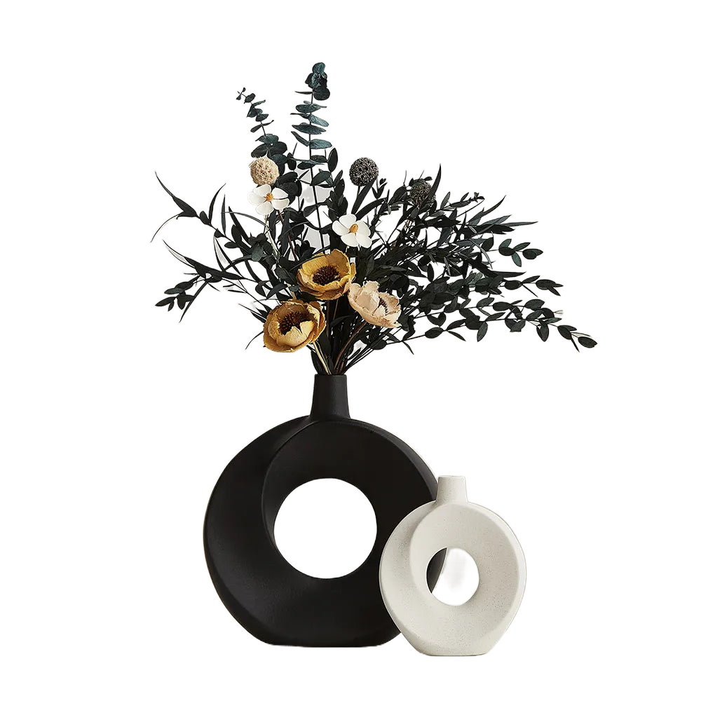 Nordic Style White Ceramic Sculptured Vase Decorative Modern Flower Po –