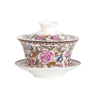 350ml Large Capacity Ceramics Gaiwan Tea Cup Chinese Tea Cups Soup With Lid Bowl Lotus Hand Drawing Porcelain Gaiwan for Travel acacuss