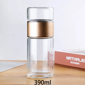 390ML Tea Water Bottle High Borosilicate Glass Double Layer Tea Water Cup Infuser Tumbler Drinkware Water Bottle With Tea Filter acacuss