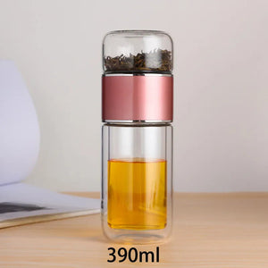 390ML Tea Water Bottle High Borosilicate Glass Double Layer Tea Water Cup Infuser Tumbler Drinkware Water Bottle With Tea Filter acacuss