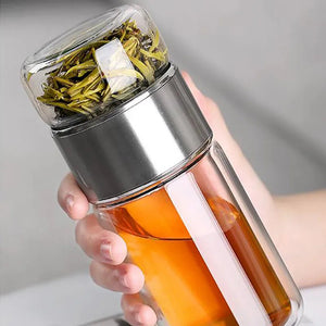 390ML Tea Water Bottle High Borosilicate Glass Double Layer Tea Water Cup Infuser Tumbler Drinkware Water Bottle With Tea Filter acacuss