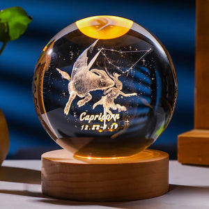 3D Constellation Crystal Ball Night Light Laser Engraved Birthday Gift Glass Sphere Home Desktop Decoration with Wooden USB Base acacuss