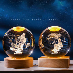 3D Constellation Crystal Ball Night Light Laser Engraved Birthday Gift Glass Sphere Home Desktop Decoration with Wooden USB Base acacuss