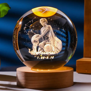3D Constellation Crystal Ball Night Light Laser Engraved Birthday Gift Glass Sphere Home Desktop Decoration with Wooden USB Base acacuss