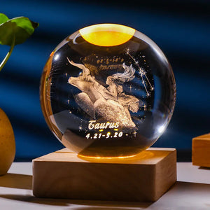 3D Constellation Crystal Ball Night Light Laser Engraved Birthday Gift Glass Sphere Home Desktop Decoration with Wooden USB Base acacuss