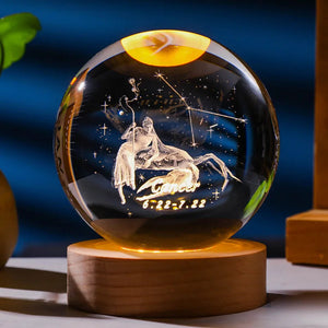 3D Constellation Crystal Ball Night Light Laser Engraved Birthday Gift Glass Sphere Home Desktop Decoration with Wooden USB Base acacuss
