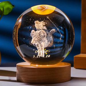 3D Constellation Crystal Ball Night Light Laser Engraved Birthday Gift Glass Sphere Home Desktop Decoration with Wooden USB Base acacuss