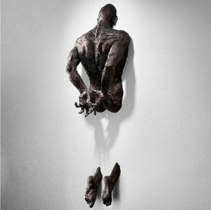 3D Through Wall Figure Sculpture Resin Electroplating Imitation Copper Abstract Climbing Man Statue Living Room Home Decoration acacuss