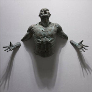 3D Through Wall Figure Sculpture Resin Electroplating Imitation Copper Abstract Climbing Man Statue Living Room Home Decoration acacuss