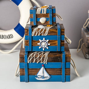 3in1 Mediterranean Wooden Storage Box Home Decor Jewelry Box 3 Sizes Marine Seabird Starfish HNA Treasure Box Baby Room Decor acacuss