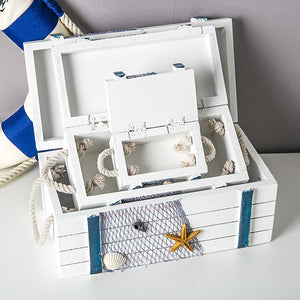3in1 Mediterranean Wooden Storage Box Home Decor Jewelry Box 3 Sizes Marine Seabird Starfish HNA Treasure Box Baby Room Decor acacuss
