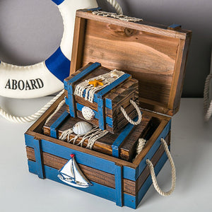 3in1 Mediterranean Wooden Storage Box Home Decor Jewelry Box 3 Sizes Marine Seabird Starfish HNA Treasure Box Baby Room Decor acacuss