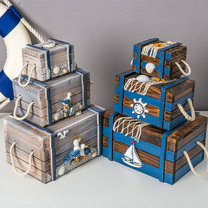 3in1 Mediterranean Wooden Storage Box Home Decor Jewelry Box 3 Sizes Marine Seabird Starfish HNA Treasure Box Baby Room Decor acacuss