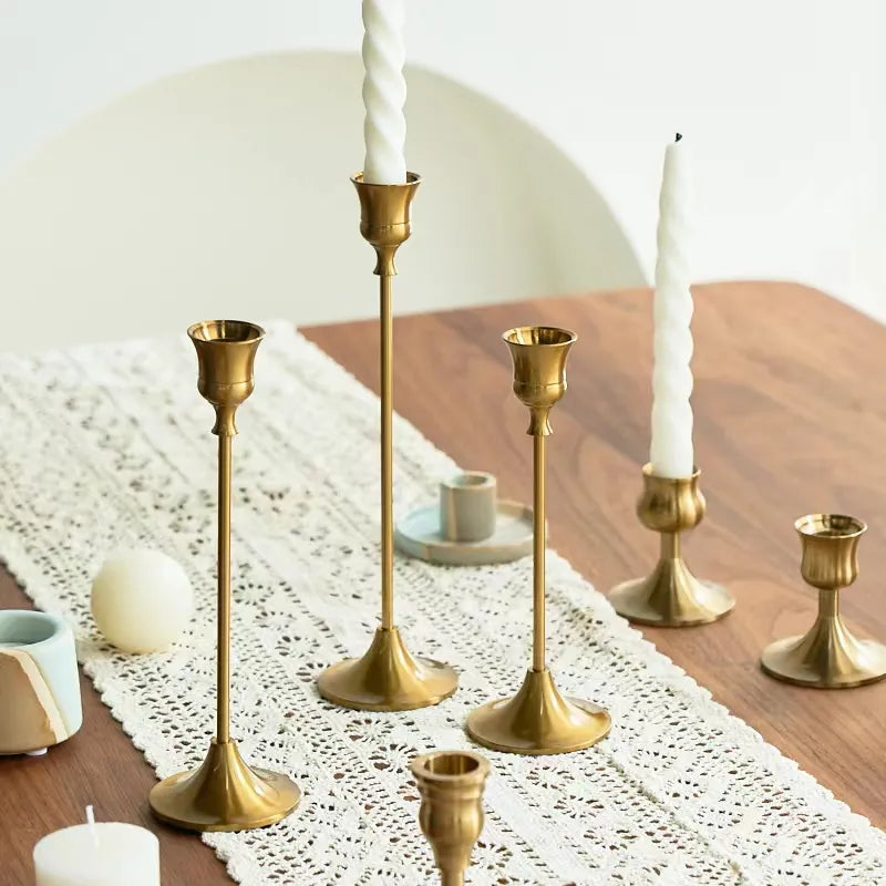 Kerzenhalter-Set Messing, goldfarben, acacuss – 3-teiliges Kerzenständer-Set aus