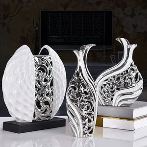 3pcs/set Gold Plated Porcelain Vase Vintage Advanced Ceramic Flower Vase For Room Study Hallway Home Wedding Decor With Flower acacuss