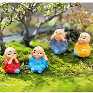 4 Pcs/set of Little Monk Resin Crafts Micro Landscape DIY Ornaments Flower Pot Garden Decoration Buddhist Monk Miniature acacuss