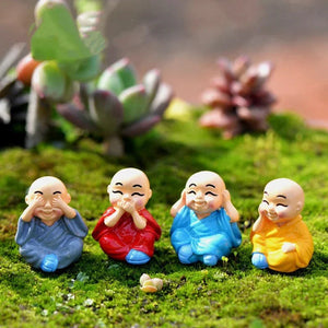 4 Pcs/set of Little Monk Resin Crafts Micro Landscape DIY Ornaments Flower Pot Garden Decoration Buddhist Monk Miniature acacuss