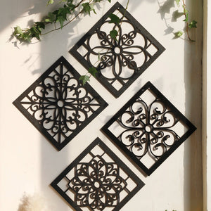 4 Pieces Black Wooden Wall Decor Farmhouse Wall Art Decor Hollow Carved Design for Living Room Bedroom Office Kitchen Decoration acacuss