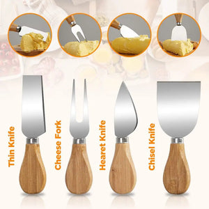 4-piece Stainless Steel Cheese Knife And Fork Set Wooden Handle Cheese Pizza Baking Tool Kitchen Supplies acacuss