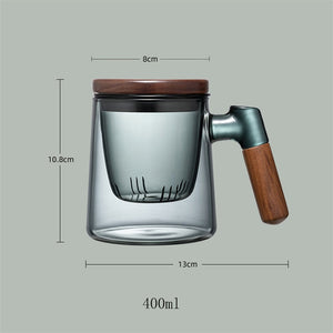 400ml Walnut Wooden Handle Lid Filter Glass Tea Cup Tea Water Separation Scented Tea Cup Office Flower Tea Separation Tea Mug acacuss