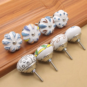 40mm Ceramic Single Hole Handle European Antique Mediterranean Drawer Pulls Cabinet Knobs Wardrobe Shoe Cabinet Door Handles acacuss