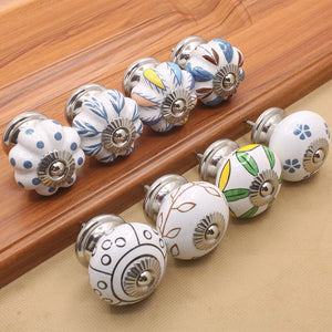40mm Ceramic Single Hole Handle European Antique Mediterranean Drawer Pulls Cabinet Knobs Wardrobe Shoe Cabinet Door Handles acacuss