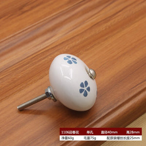 40mm Ceramic Single Hole Handle European Antique Mediterranean Drawer Pulls Cabinet Knobs Wardrobe Shoe Cabinet Door Handles acacuss