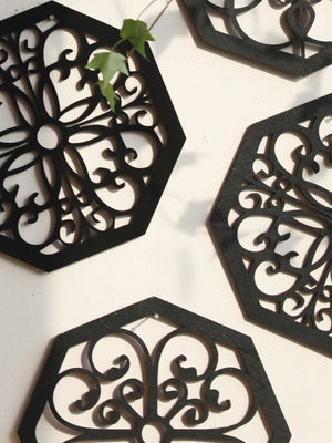 4Pcs Black Wooden Hollow Wall Decor Carve Designs Boho Home Decoration Hexagon Square Hanging Wall Decor Room Decors Aesthetict acacuss