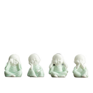 4pcs/set Ceramic Cute Mini Little Monk Tea Pet Porcelain Figurines Miniature Fairy Garden Buddha Statue Craft Feng Shui Zen acacuss