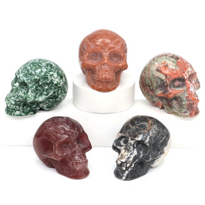 50mm Skull Head Statue Natural Stone Healing Crystal Reiki Carved Witchcraft Gemstone Figurine Crafts Home Decor Halloween Gifts acacuss