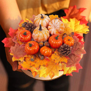 50pcs Simulation Pumpkin Golden Autumn Mini Pumpkin Set Halloween Pumpkin Thanksgiving Decoration Pumpkin Pine Cones Acorns Prop acacuss
