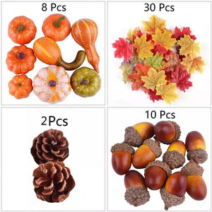 50pcs Simulation Pumpkin Golden Autumn Mini Pumpkin Set Halloween Pumpkin Thanksgiving Decoration Pumpkin Pine Cones Acorns Prop acacuss