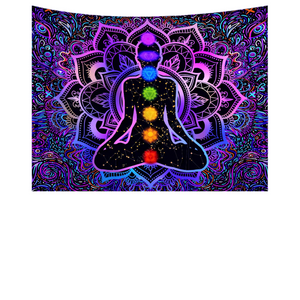Boho Indian Buddha Statue Blacklight Tapestry Uv Reactive Seven Chakra Black Light Tapestries Yoga Meditation Wall Hanging Cloth acacuss