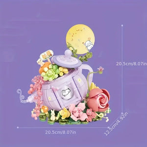 575PCS Cute Rabbit Flower Tea Pot Lighting Music Box Building Blocks Succulent Potted Bonsai Bricks Toys Kids Christmas Gift acacuss