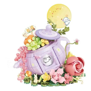 575PCS Cute Rabbit Flower Tea Pot Lighting Music Box Building Blocks Succulent Potted Bonsai Bricks Toys Kids Christmas Gift acacuss